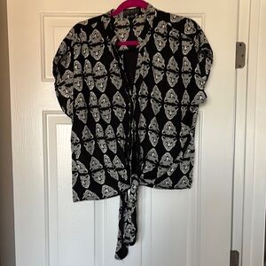 Forever 21 Plus Size Black and White Leopard Skull Print Blouse